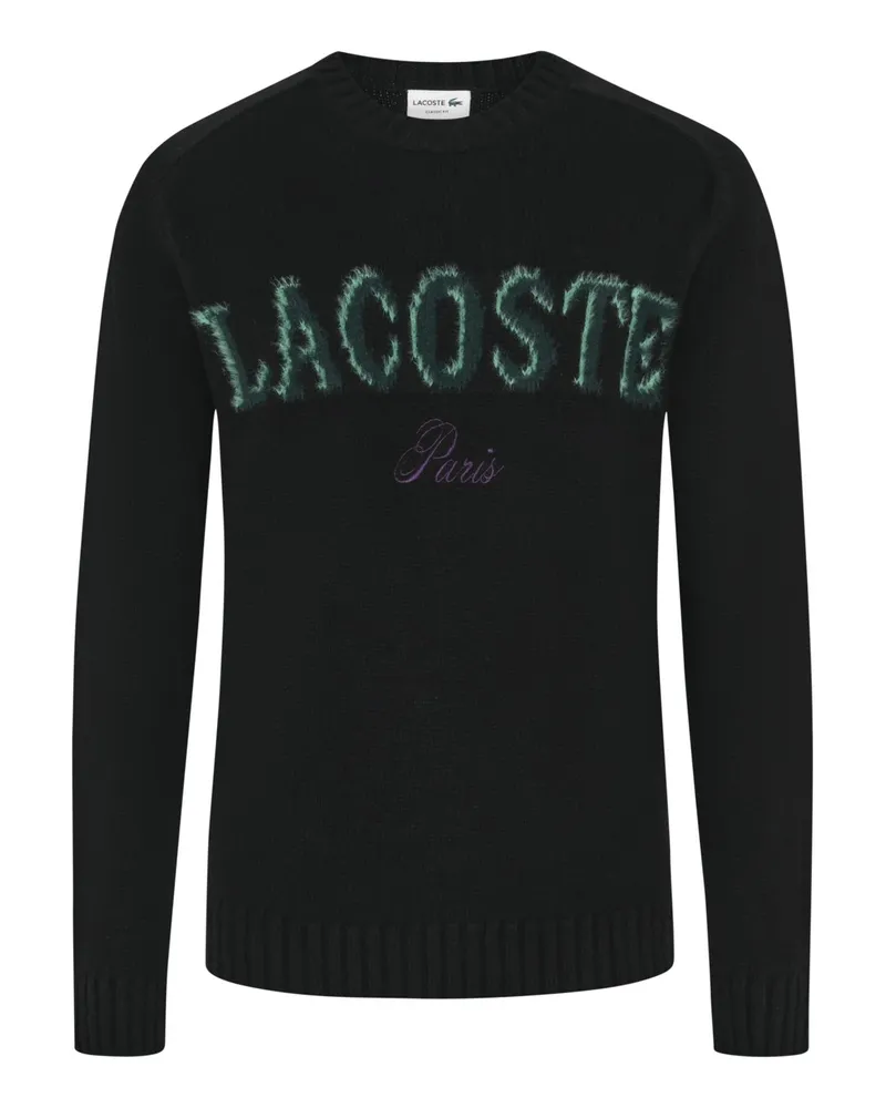 Lacoste Rundhalspullover aus einem Woll-Mix mit Label-Schriftzug in Schwarz
