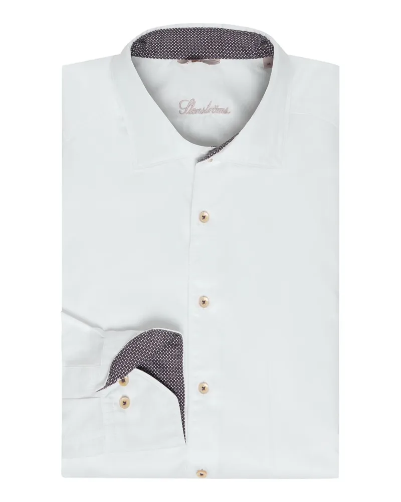 Stenströms Hemd aus gewaschener Twofold Super Cotton mit Ausputz, Regular Fit in Weiß