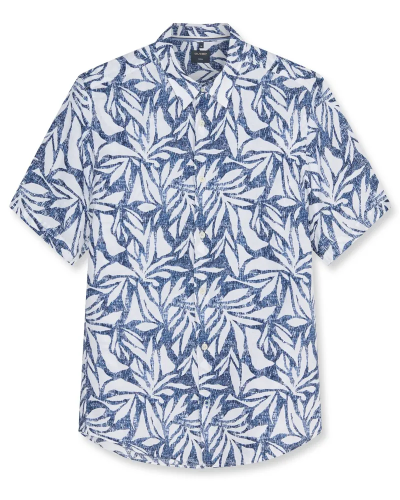 Olymp Casual, Regular Fit, Kurzarmhemd aus Leinen mit floralem Print in Marine