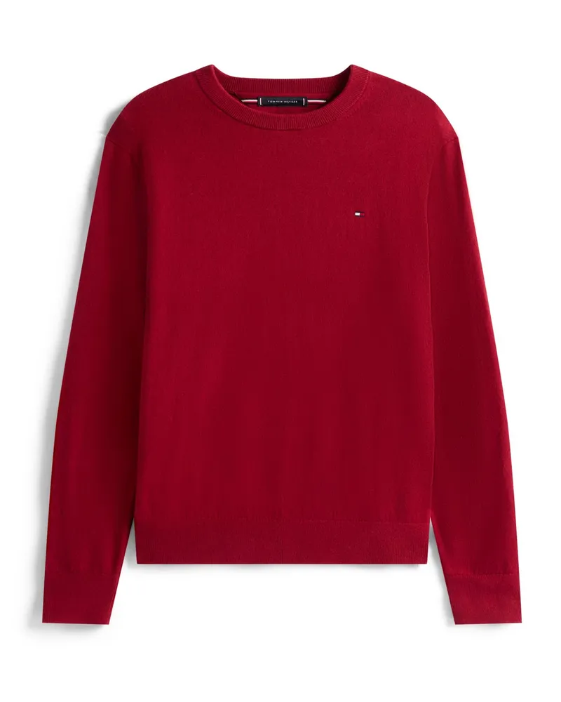 Tommy Hilfiger Softer Pullover mit Kaschmir und kleiner Flag-Stickerei in Rot