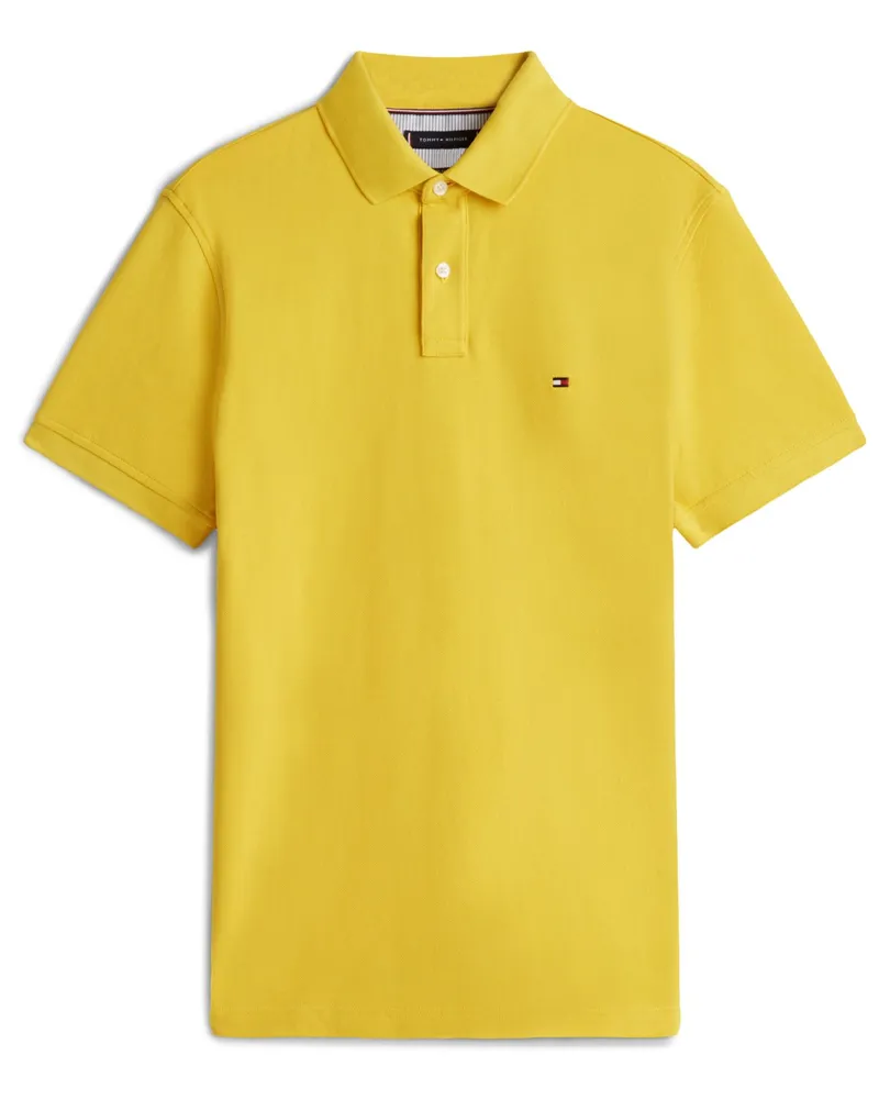 Tommy Hilfiger Piqué-Poloshirt Regular Fit 1985 mit Stretch-Anteil und Flag-Stickerei in Gelb