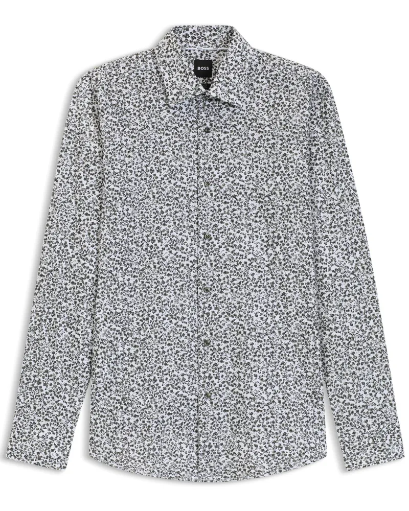 HUGO BOSS Stretch-Hemd mit floralem Print, Slim Fit in Oliv