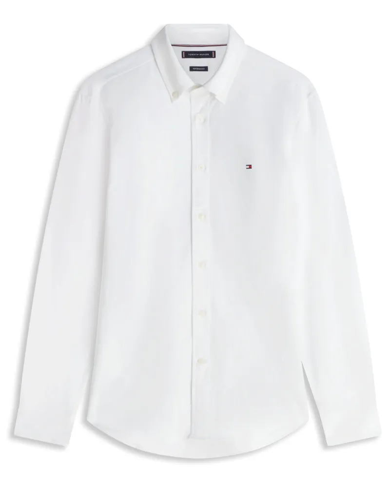 Tommy Hilfiger Leichtes Oxfordhemd mit Stretchanteil und Logo-Stickerei in Weiß