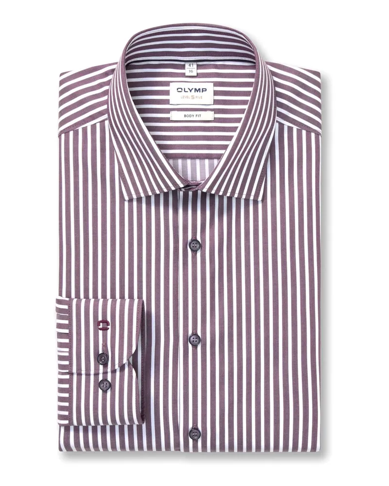 Olymp Level Five, Body Fit, Hemd mit Blockstreifen und Stretch in Bordeaux