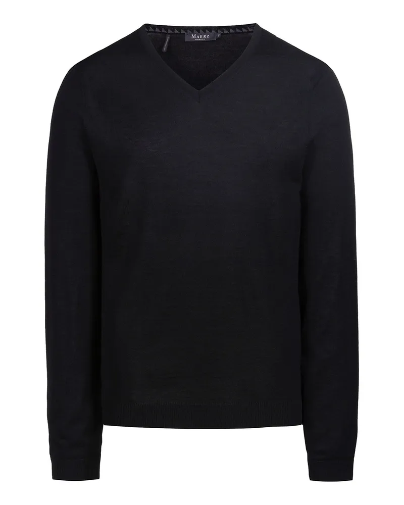 Maerz Leichter Pullover aus Merinowolle mit V-Ausschnitt in Schwarz