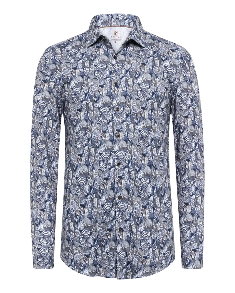 DESOTO Jersey-Hemd mit floralem Print und Kentkragen in Beige