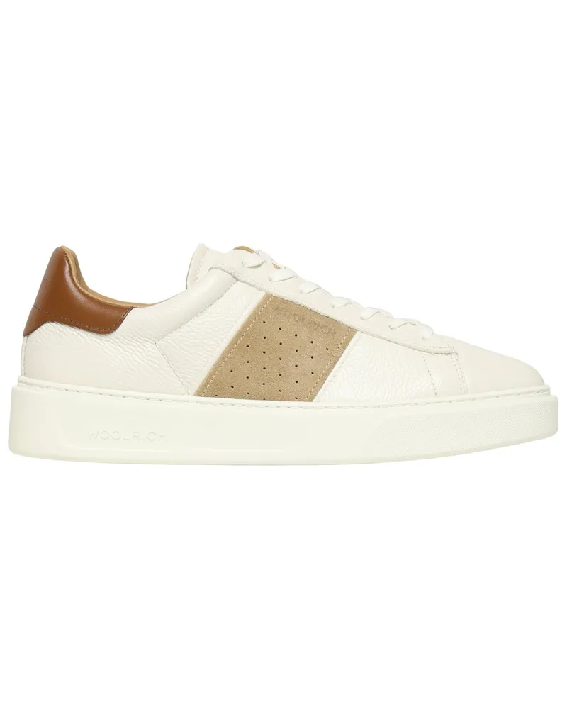 Woolrich Classic Court Sneakers aus Kalbsleder mit Veloursleder-Details in Offwhite