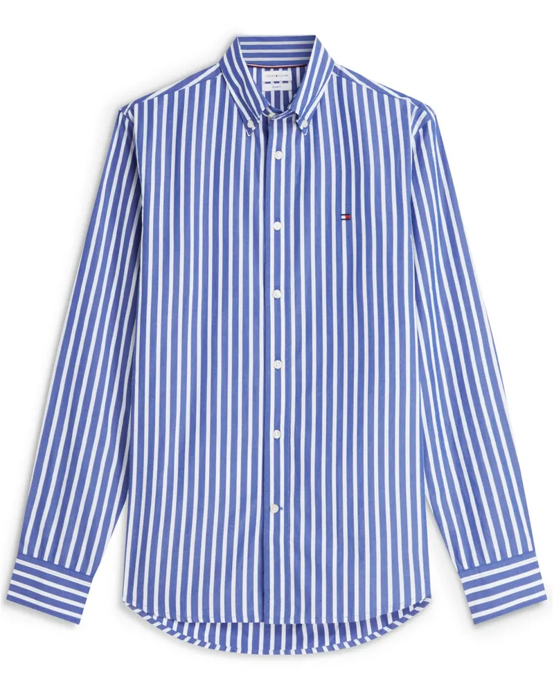 Tommy Hilfiger THFlex-Hemd mit Streifen und kleiner Flag-Stickerei, Regular Fit in Blau