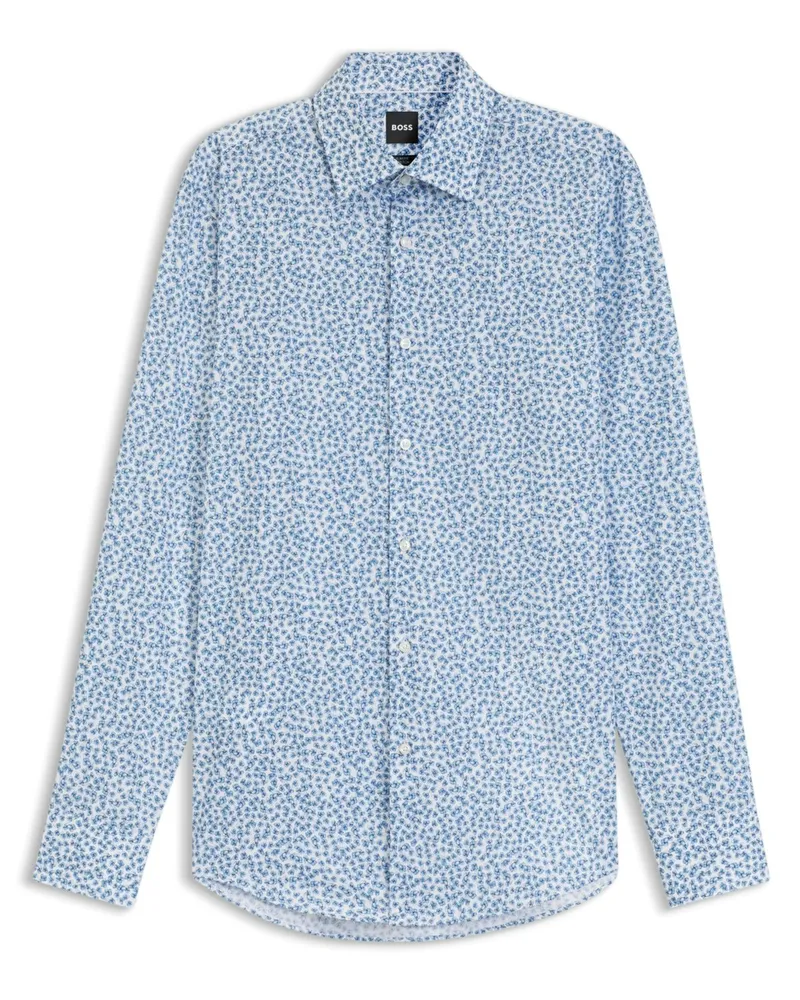 HUGO BOSS Baumwollhemd mit Stretch und floralem Print, Slim Fit in Blau