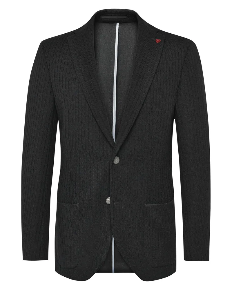 Roy Robson Einreihiges Strick-Sakko mit Reverskragen, Slim Fit in Schwarz