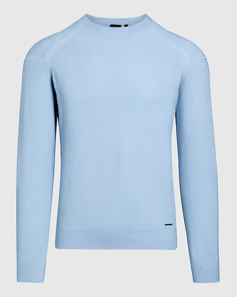 AlphaTauri Gestrickter Stretch-Pullover mit feiner Struktur in Hellblau