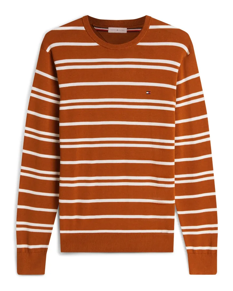 Tommy Hilfiger Longsleeve aus Baumwolle mit Ringelmuster und Logo-Stickerei in Orange