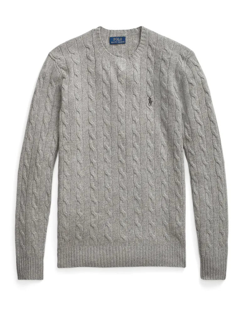 Ralph Lauren Softer Pullover mit Zopfstrickmuster und Kaschmiranteil in Hellgrau