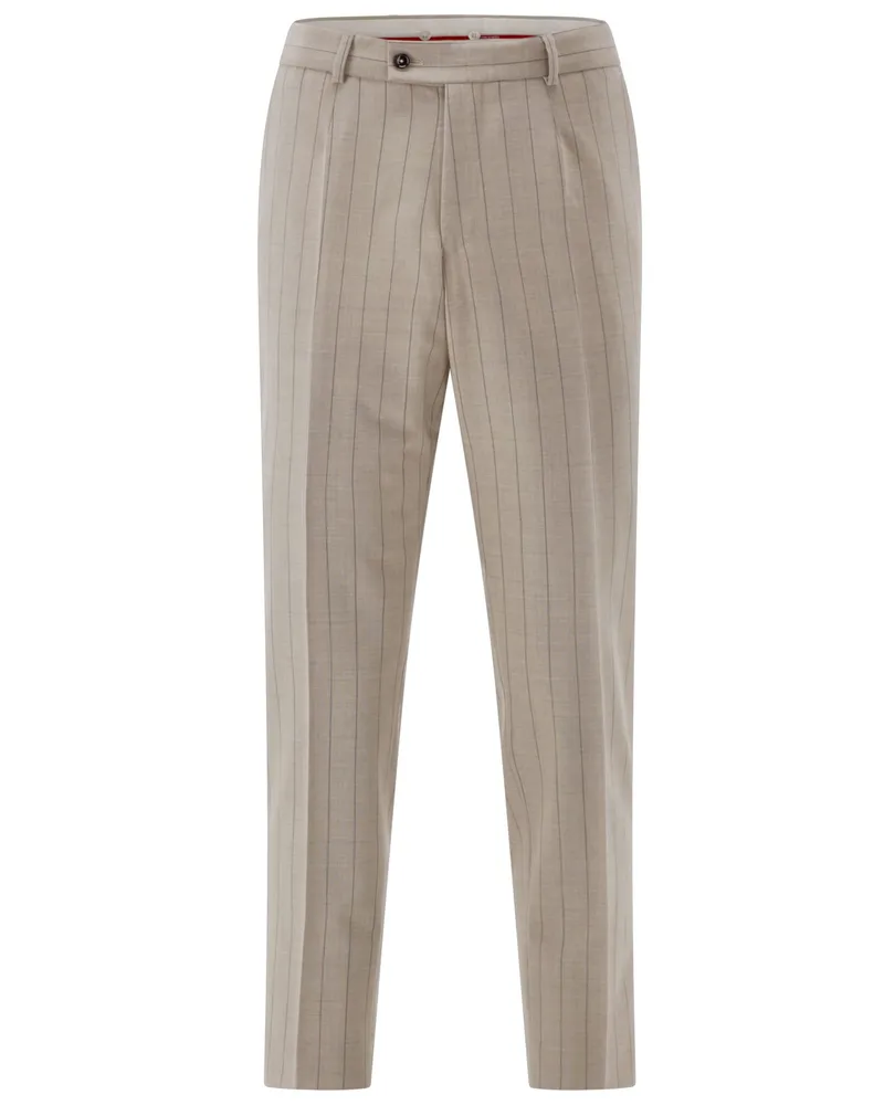 CG Hose Primo aus Schurwolle mit Stretch und Nadelstreifen, Slim in Beige