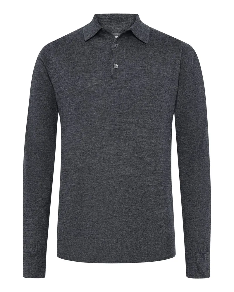 Tom Rusborg Softer Pullover aus Merinowolle mit Polokragen in Anthrazit