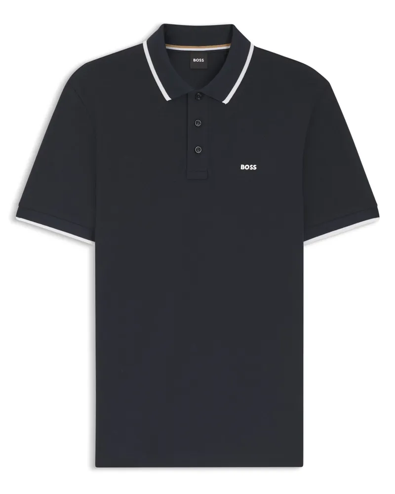 HUGO BOSS Piqué-Poloshirt mit Kontraststreifen am Kragen in Marine