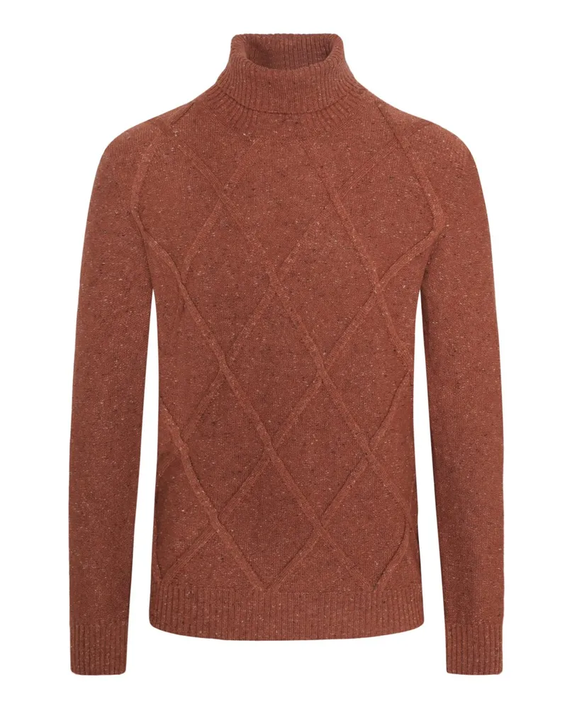 Gran Sasso Rollkragenpullover mit Merino und Kaschmir in Rautenstruktur in Orange