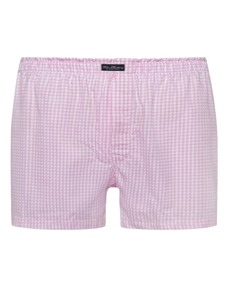 Tom Rusborg Baumwoll-Boxershorts mit Kleinkaromuster und elastischem Bund in Rosenrot