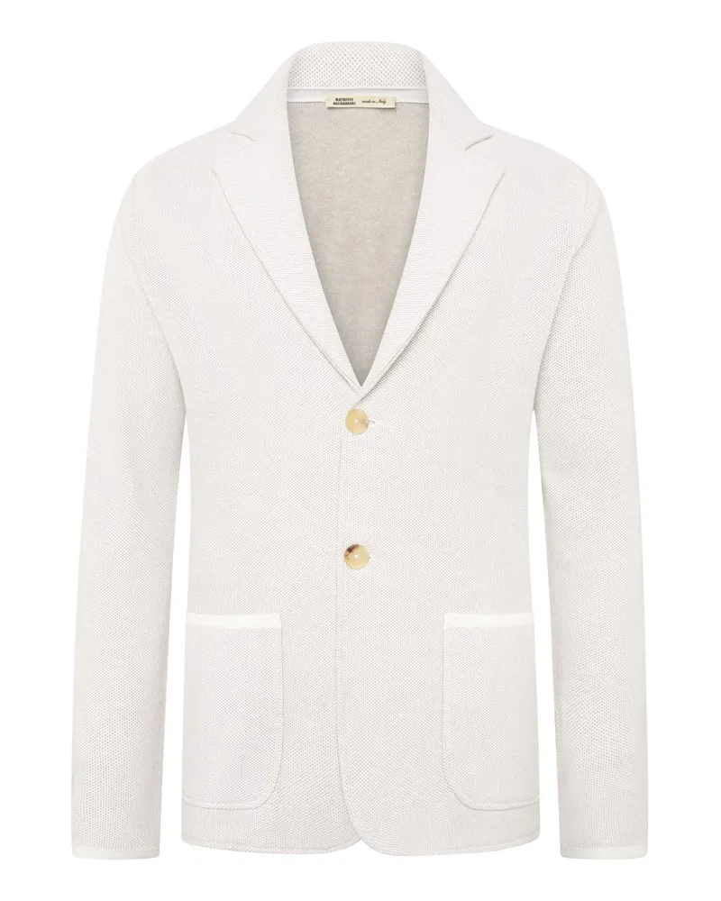 Maurizio Baldassari Eleganter Strickblazer aus einem Baumwolle-Seide-Mix in Piqué-Qualität in Offwhite