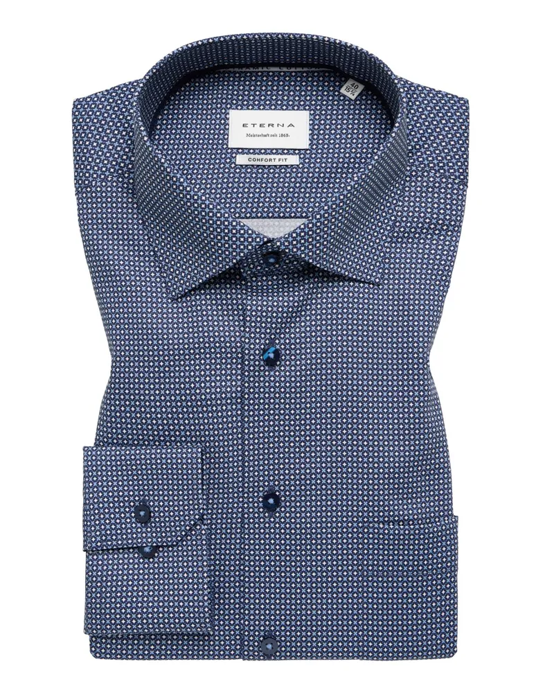 Eterna Bügelfreies Baumwollhemd mit Print, Modern Fit in Marine