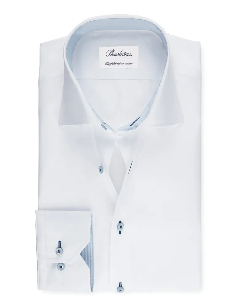 Stenströms Hemd aus Twofold Super Cotton mit Ausputz, Regular Fit in Weiß