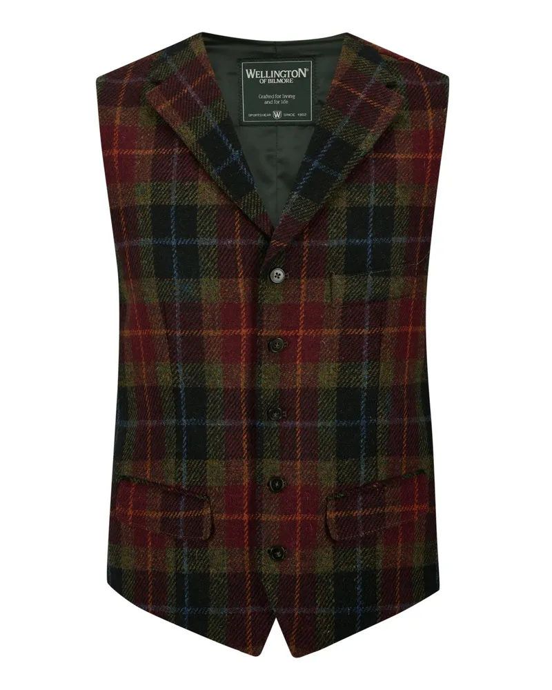 Wellington of Bilmore Harris Tweed Weste Wales mit Glencheck-Muster in Rot