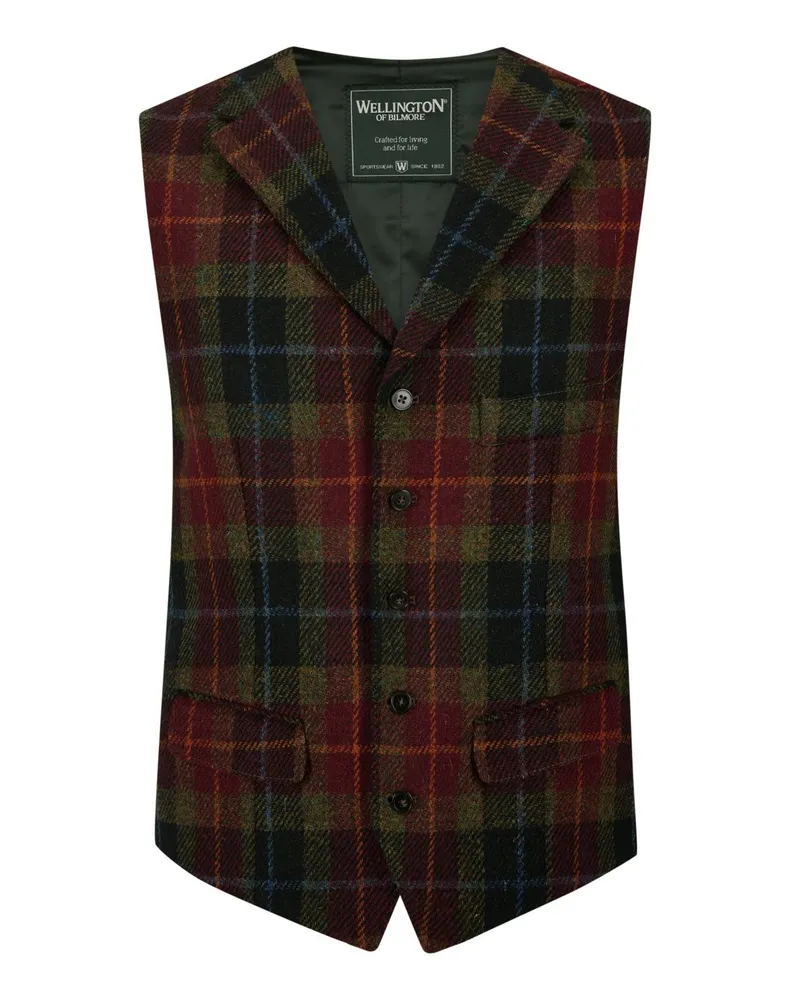 Wellington of Bilmore Harris Tweed Weste Wales mit Glencheck-Muster in Rot