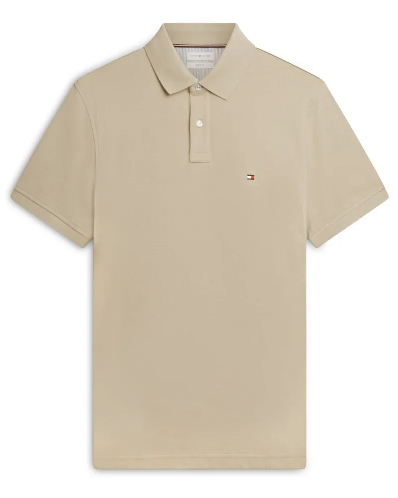 Tommy Hilfiger Unifarbenes Poloshirt 1985 und kleiner Flag-Stickerei, Regular Fit in Beige