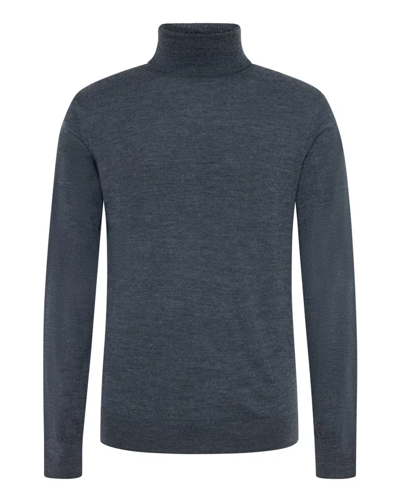 Tom Rusborg Glattstrick-Rollkragenpullover aus maschinenwaschbarer Merinowolle in Anthrazit