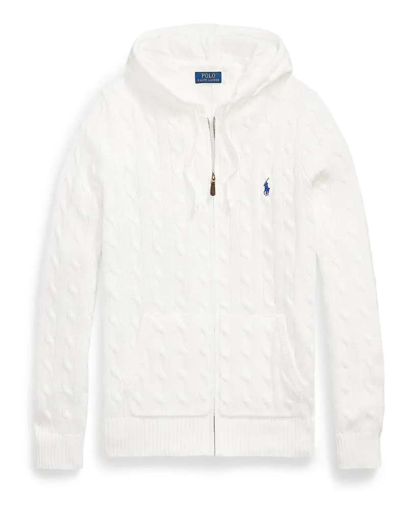 Ralph Lauren Strickjacke aus Baumwolle mit Kapuze und Zopfmuster in Weiß