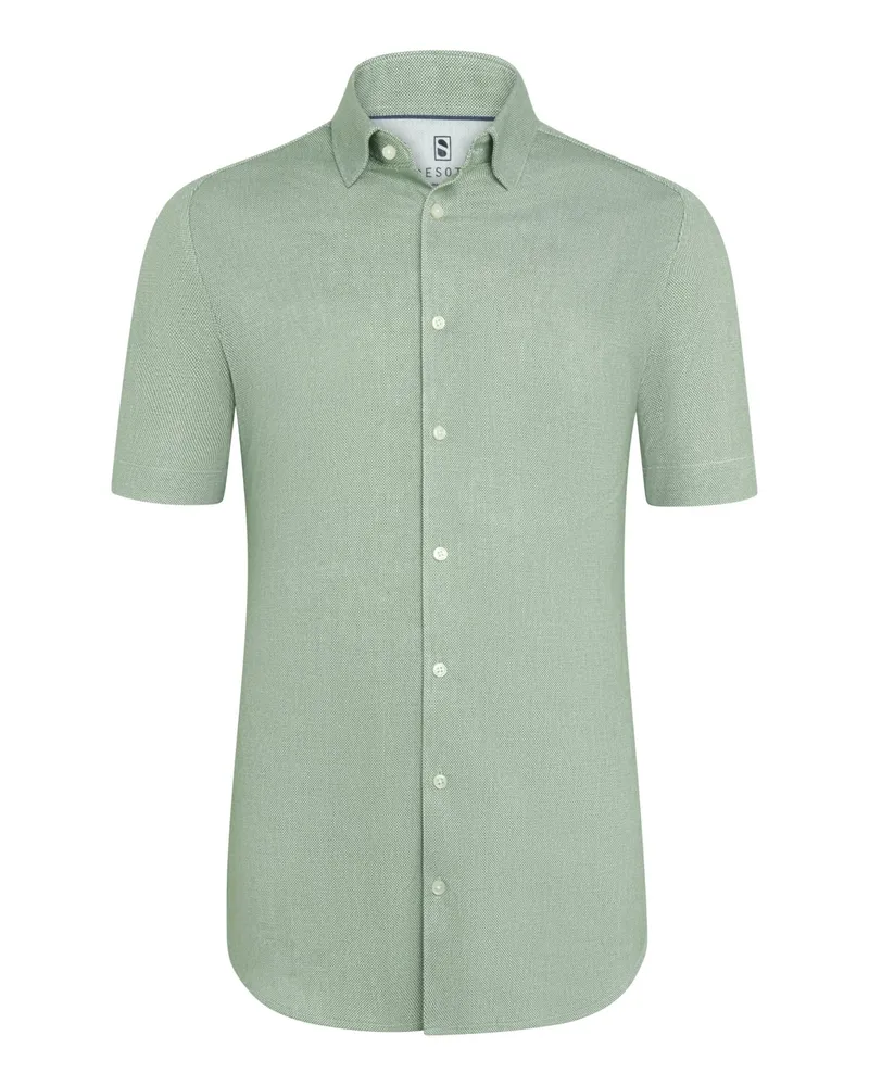 DESOTO Jersey-Kurzarmhemd in Oxford-Struktur mit Kentkragen, Slim in Grün