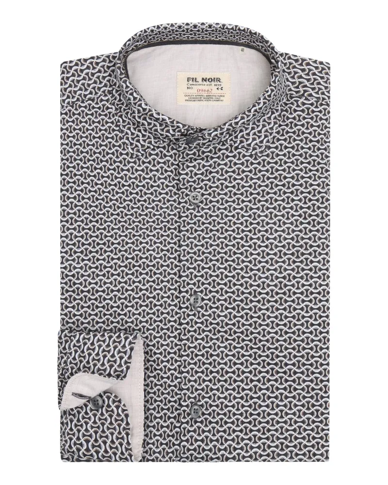 FIL NOIR Gemustertes Casual-Hemd mit Kentkragen, Shaped Fit in Schwarz