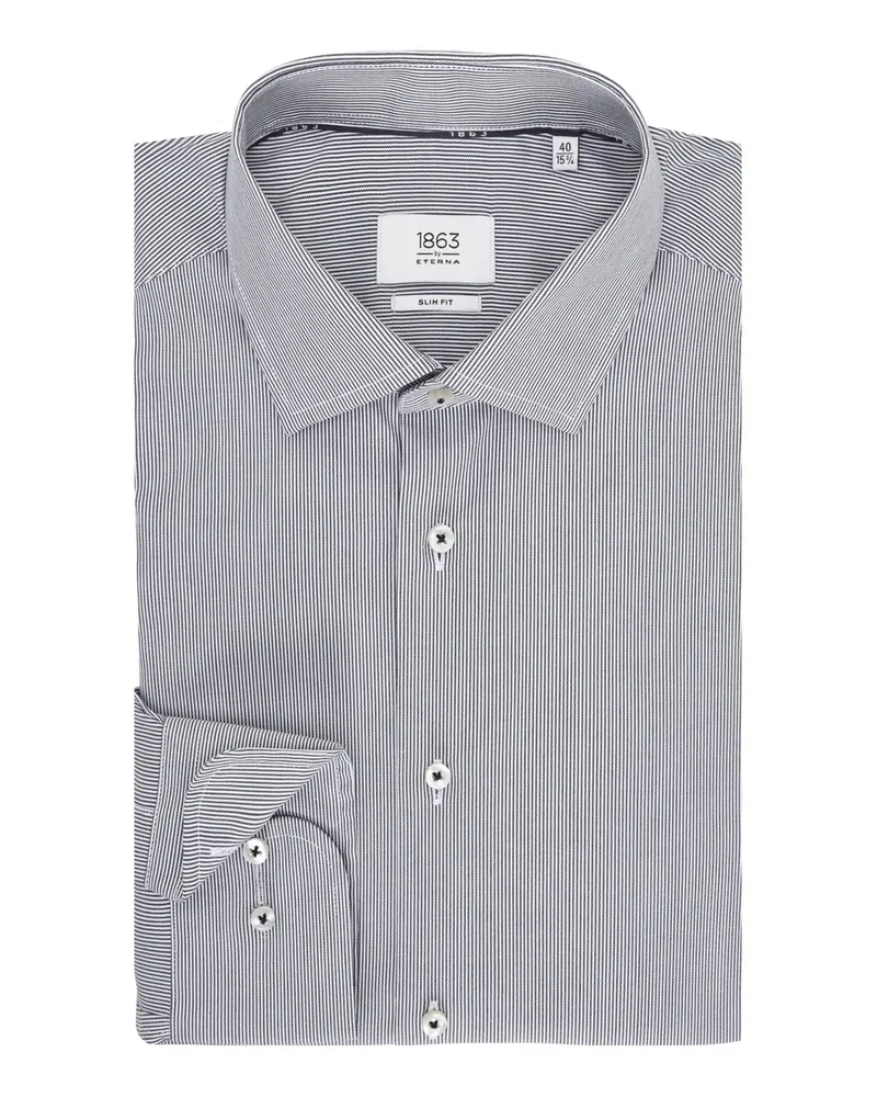 Eterna Bügelfreies Hemd aus Baumwolle mit Fineliner-Streifen, Slim Fit in Anthrazit