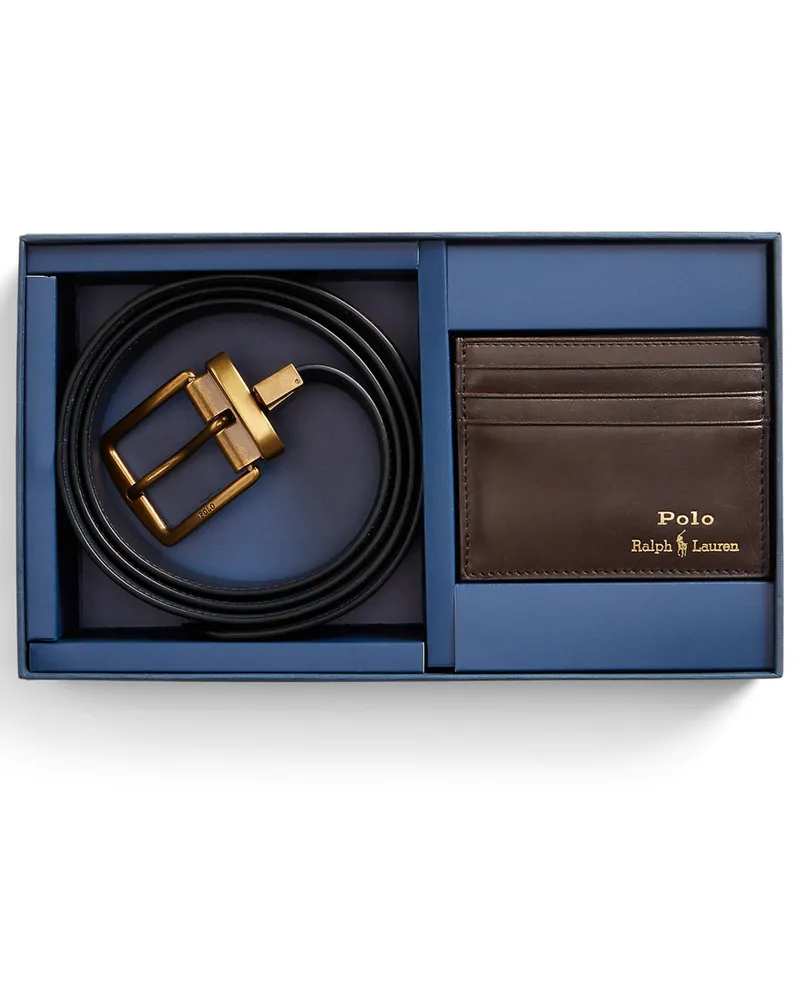 Ralph Lauren Set aus Gürtel und Cardholder aus Leder in Braun