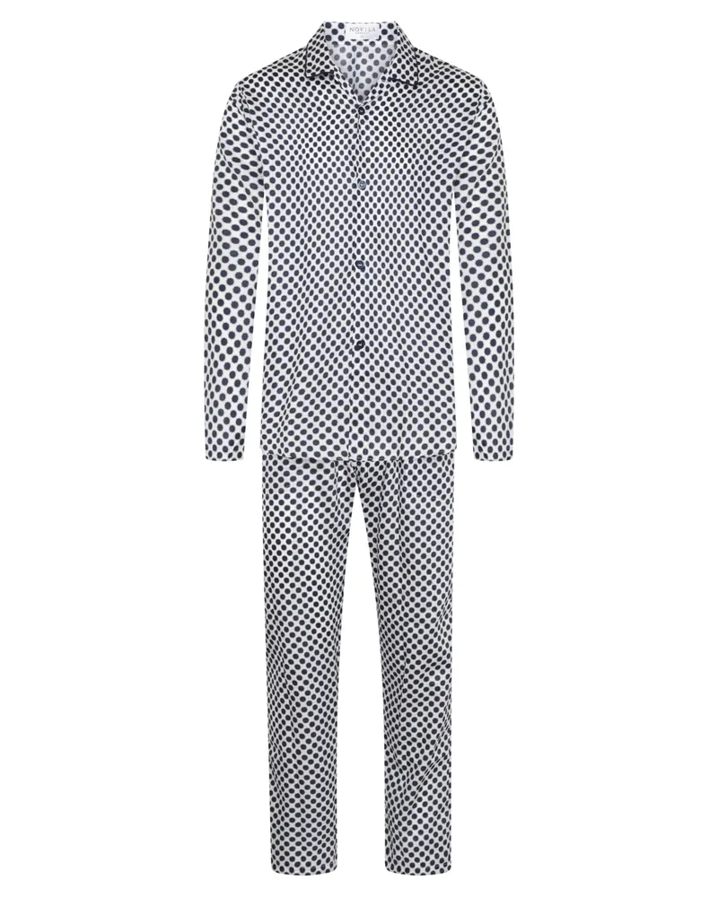 Novila Langer gemusterter Pyjama in Satin-Qualität mit Knopfleiste in Marine