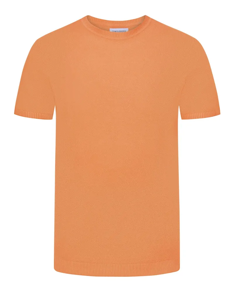 Tom Rusborg Leichtes Strick-T-Shirt mit frontseitiger Reiskornstruktur in Orange