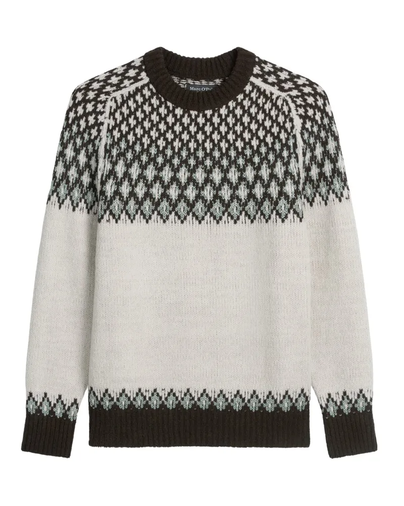 Marc O'Polo Norwegerpullover mit Rundhals aus einem Wollmix in Offwhite