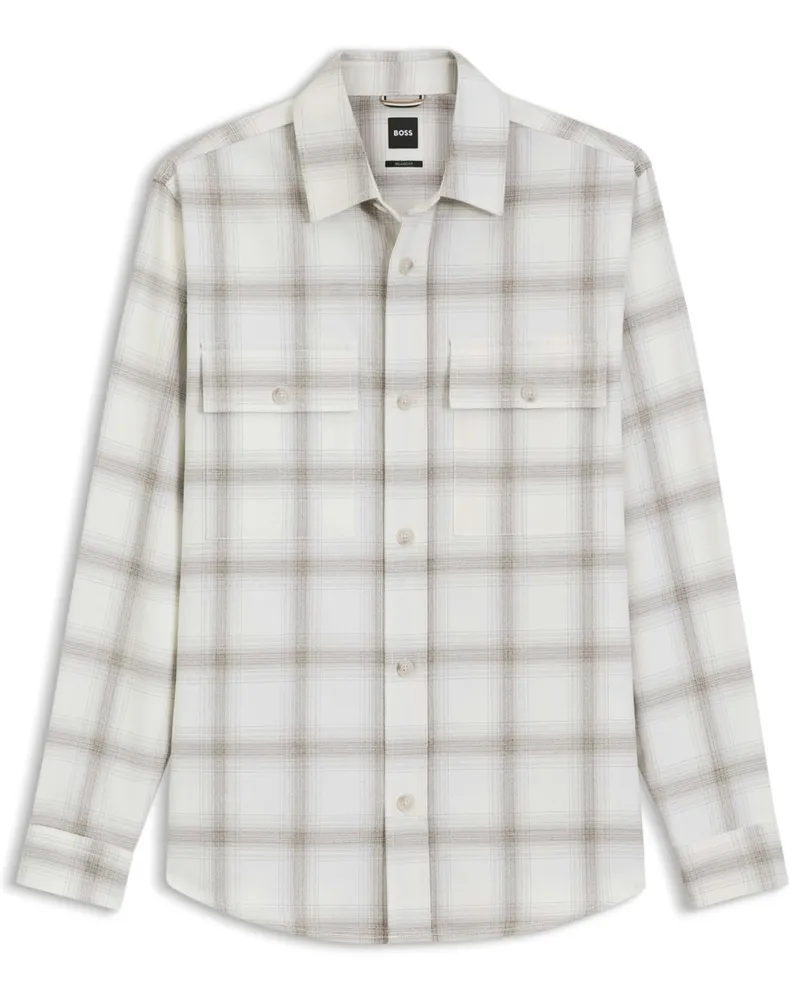 HUGO BOSS Overshirt aus einem Woll-Mix mit Check-Muster, Relaxed Fit in Offwhite