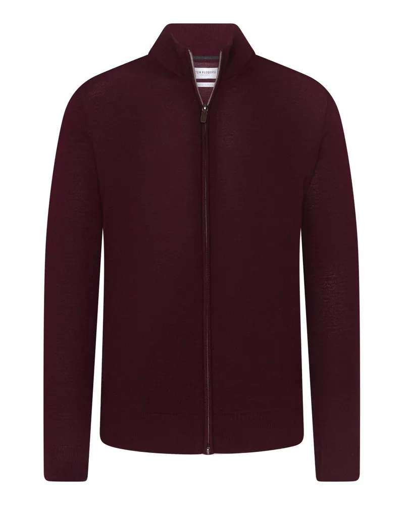 Tom Rusborg Leichte Strickjacke aus Merinowolle mit Zip in Bordeaux