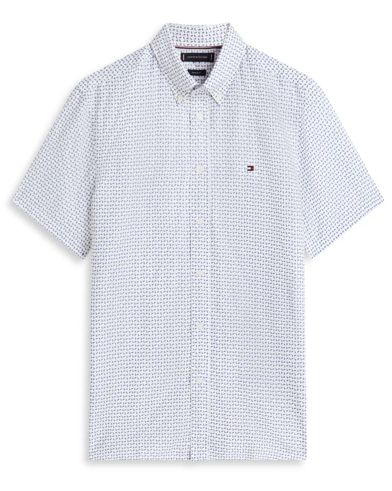 Tommy Hilfiger Kurzarmhemd aus Baumwolle und Leinen mit Print, Regular Fit in Hellblau