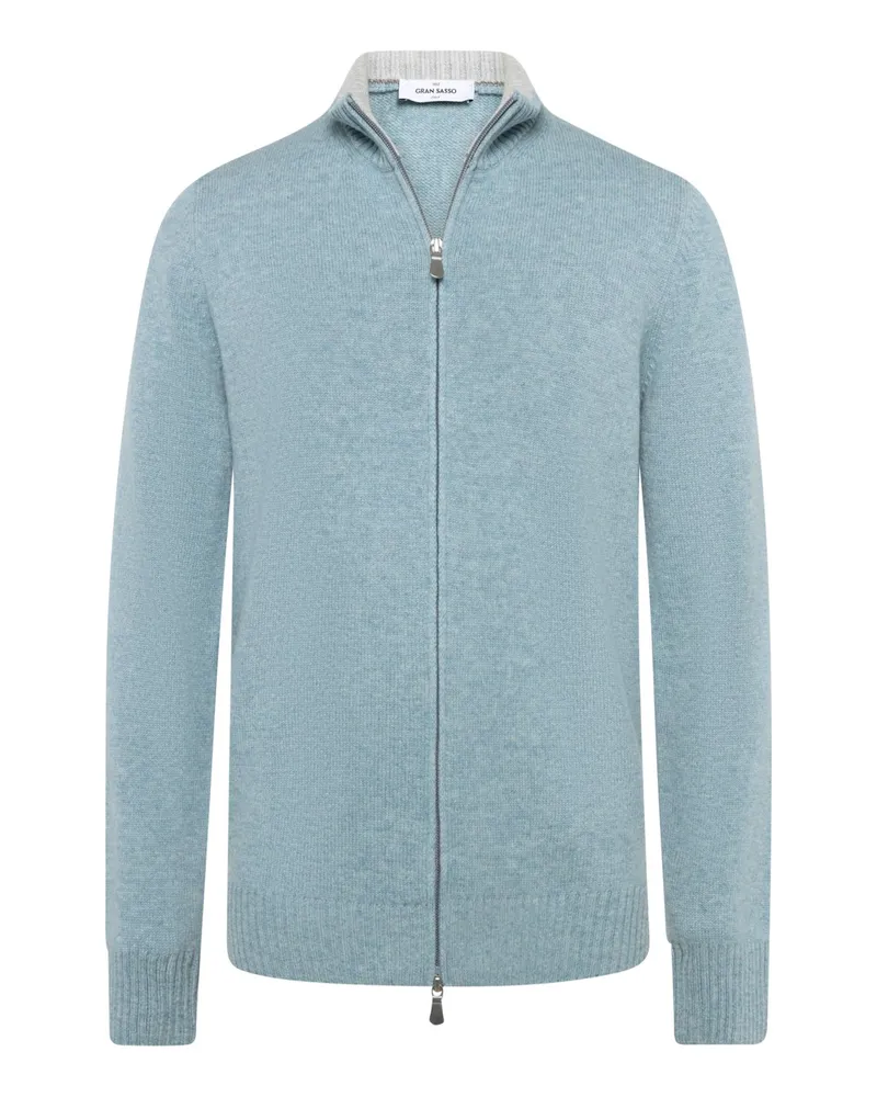 Gran Sasso Softe Strickjacke mit Zip aus einem Schurwoll-Mix mit Kaschmir in Hellblau