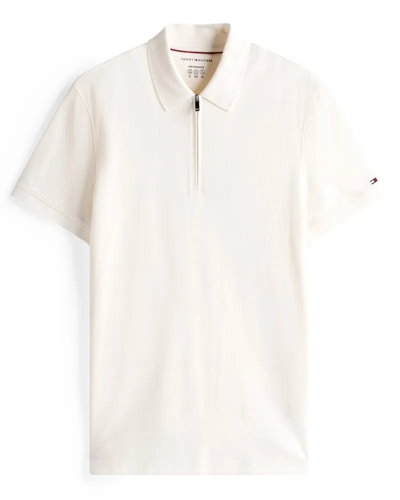 Tommy Hilfiger Poloshirt in Jersey-Qualität mit Reißverschluss und Logo-Aufnäher in Offwhite