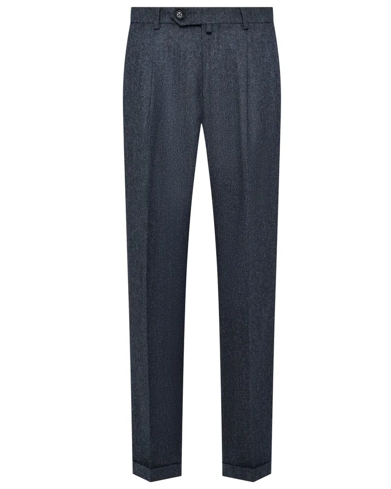 Berwich Stoffhose aus Schurwolle mit Fischgrätmuster in Tweed-Qualität, Regular in Marine