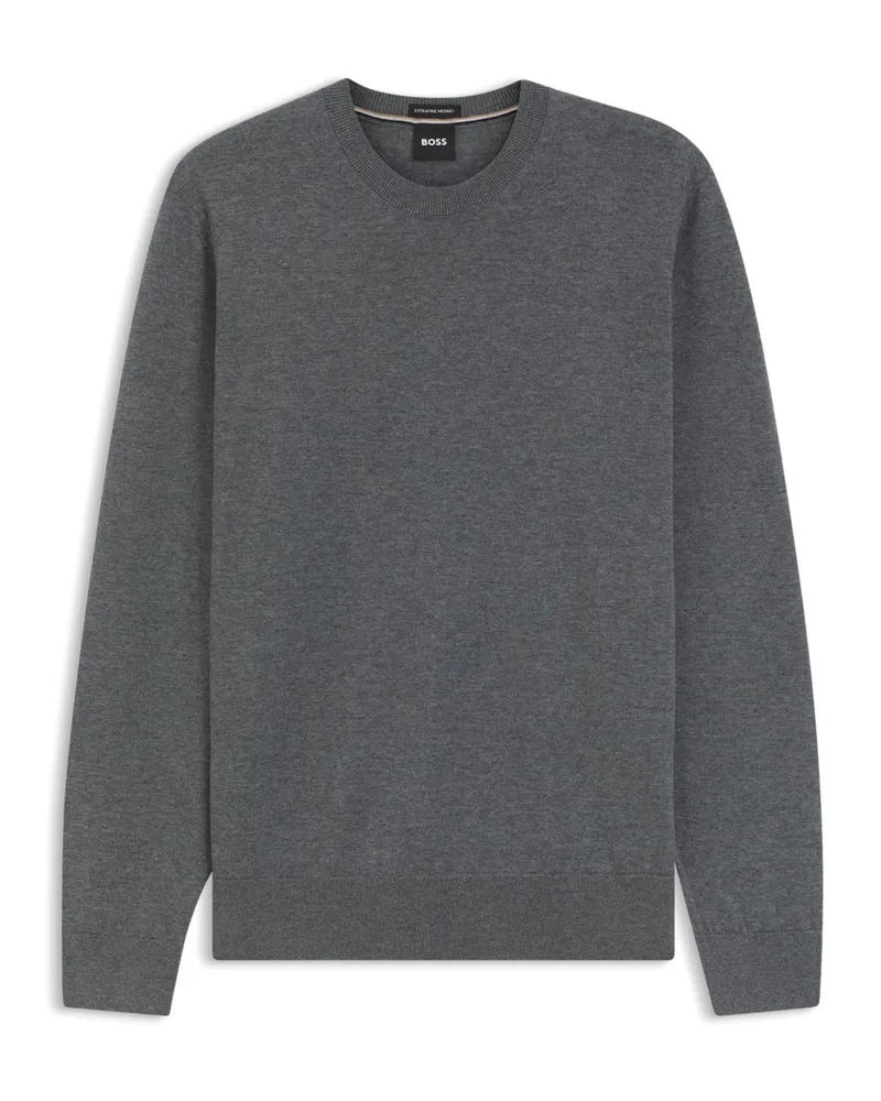 HUGO BOSS Pullover aus leichter Merinowolle mit Rundhalsausschnitt in Grau