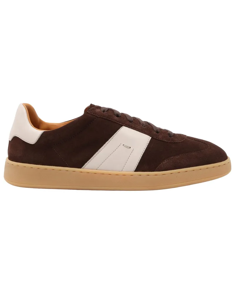 Magnanni Low Top-Sneaker aus Wildleder mit Kontrast-Details in Dunkelbraun