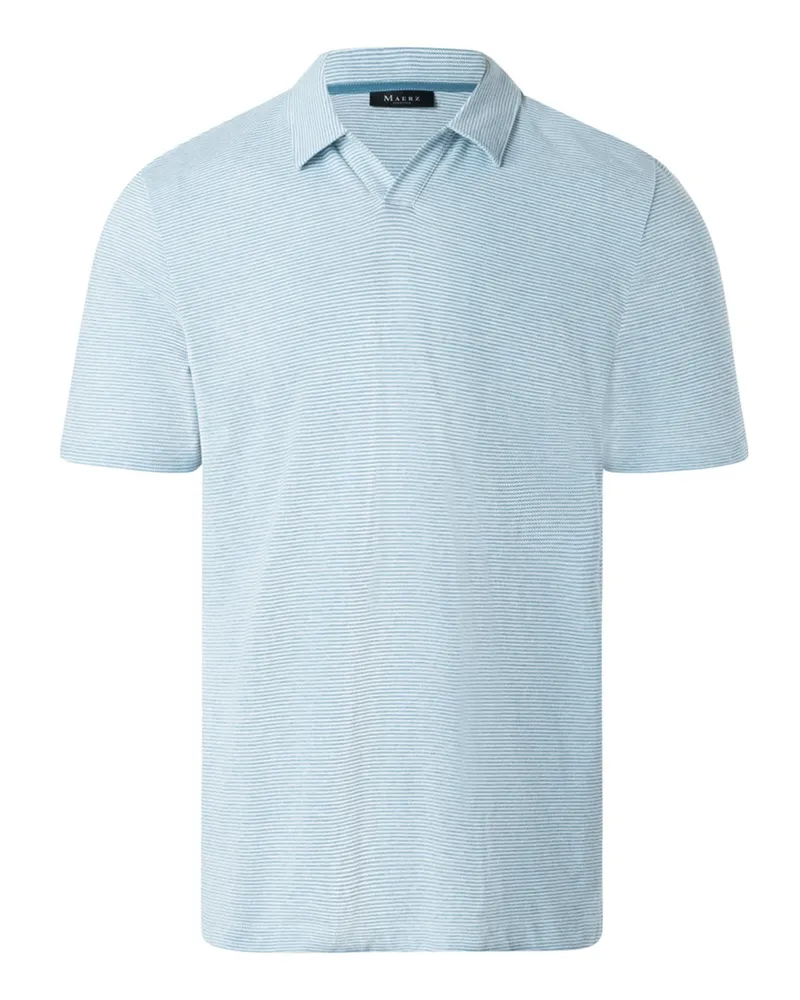 Maerz Leichtes Piqué-Poloshirt mit feinem Ringelstreifen und Leinenanteil in Türkis
