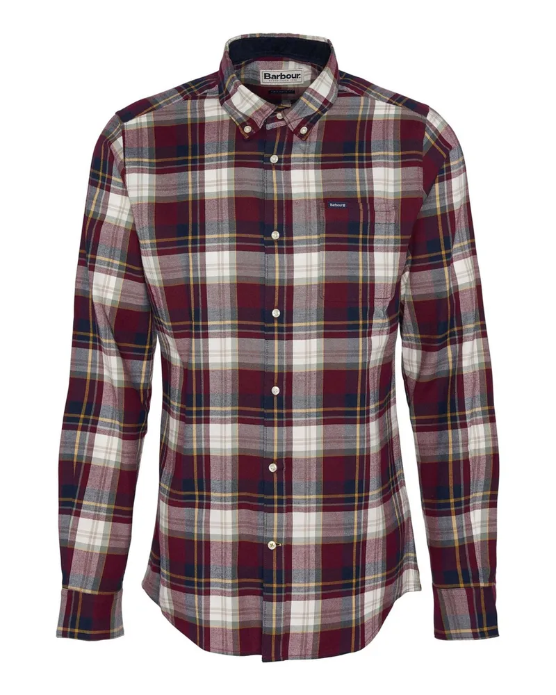 Barbour Leichtes und softes Flanellhemd mit Karomuster, Tailored Fit in Dunkelrot