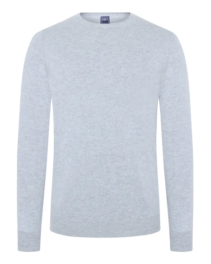 Fedeli Softer und melierter Kaschmir-Pullover mit O-Neck in Hellblau