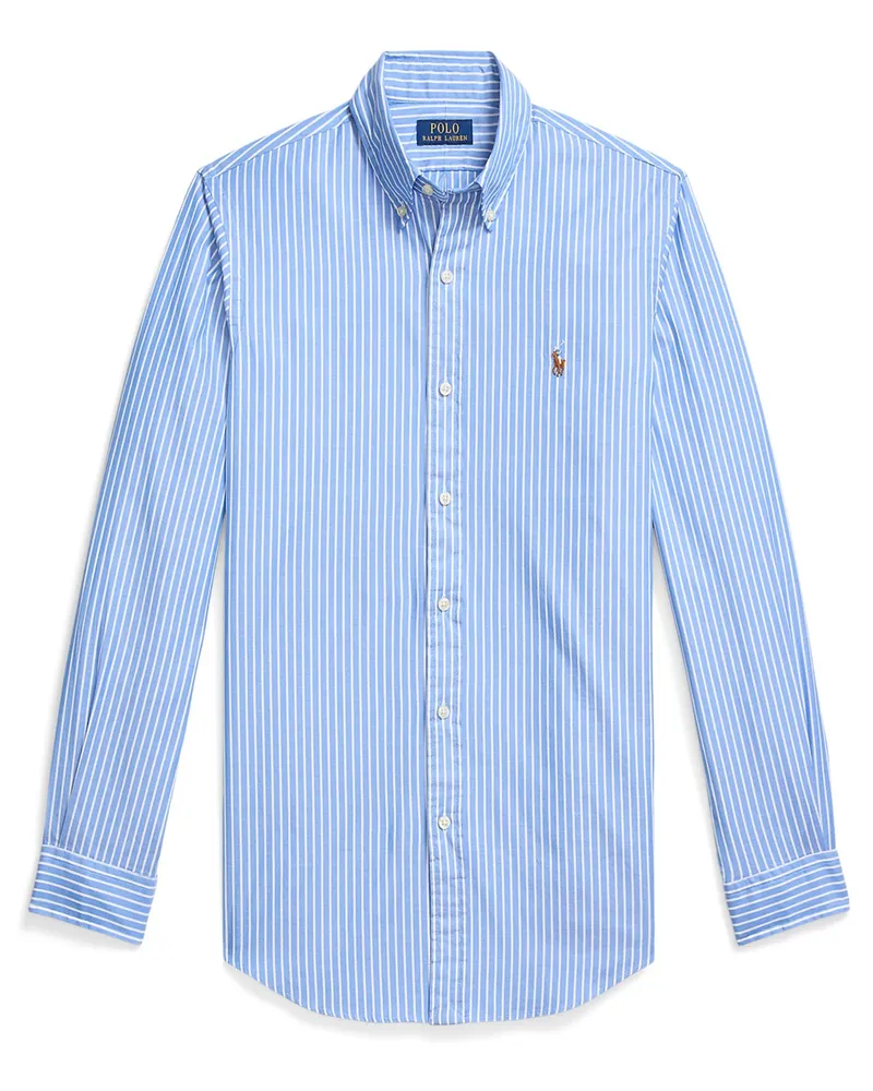 Ralph Lauren Hemd mit Streifen und Poloreiter-Stickerei, Custom Fit in Blau