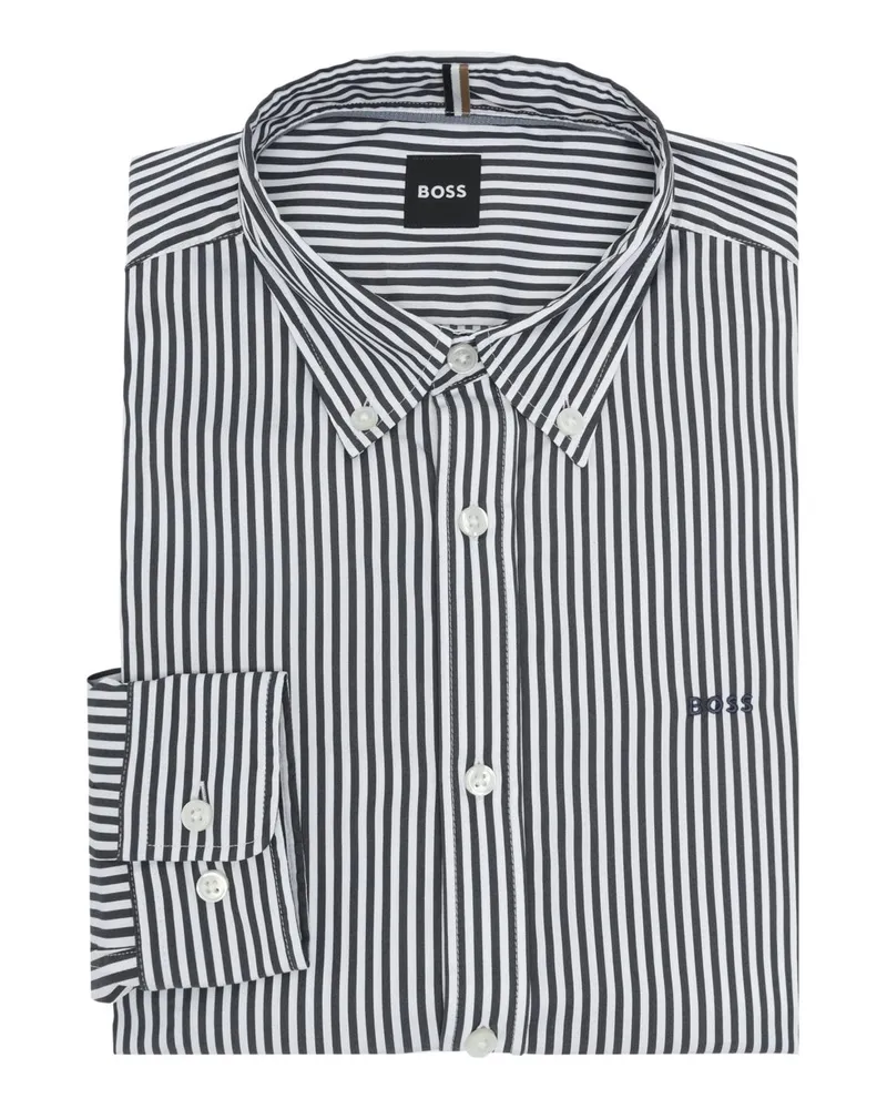 HUGO BOSS Softes Stretch-Hemd mit Streifen und Logo-Stickerei, Slim Fit in Marine